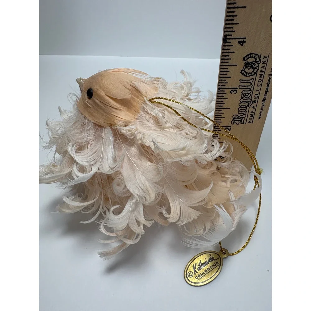 Katherine's Collection Cream Curly Feather Bird Christmas Ornament with Logo Tag